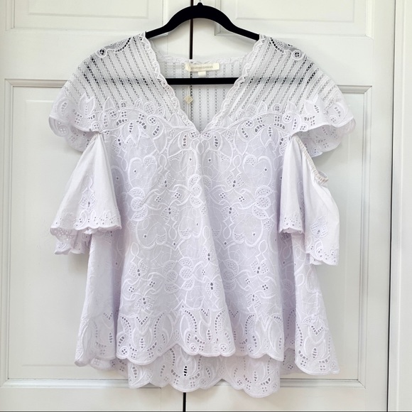 Jonathan Simkhai V-Neck White Crochet Flutter Sleeve Top - Picture 5 of 16